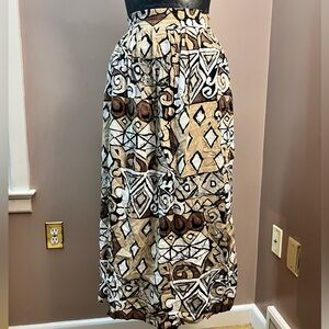 Vintage Brown and Beige African Abstract Geometric Maxi Skirt Size XL